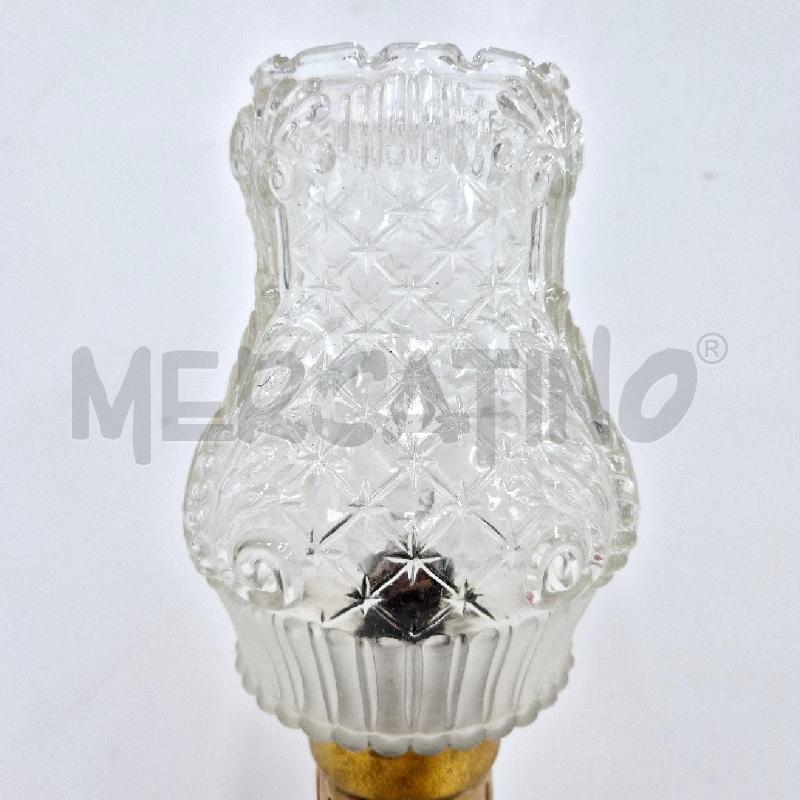 LAMPADA ABATJOUR BASE ROTONDA LEGNO CAPPELLO VETRO LAVORATO | Mercatino dell'Usato Cervia 4