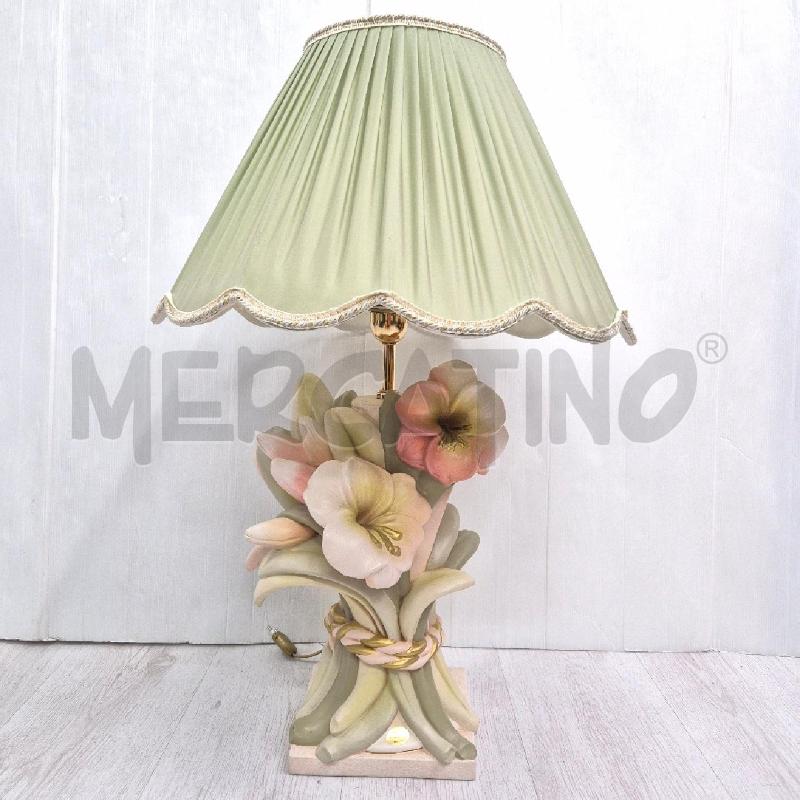 LAMPADA BASSANO CON FIORI E CAPPELLO VERDE PIEGHE | Mercatino dell'Usato Cervia 1