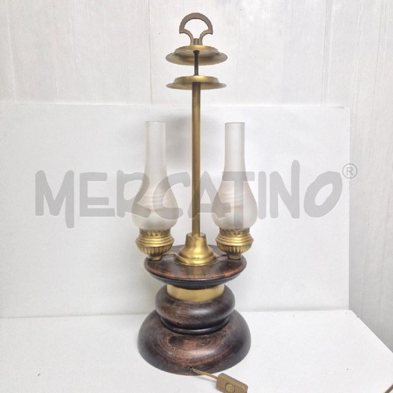 LAMPADA DOPPIO LUME BASE LEGNO STRUTTURA OTTONE | Mercatino dell'Usato Cervia 2