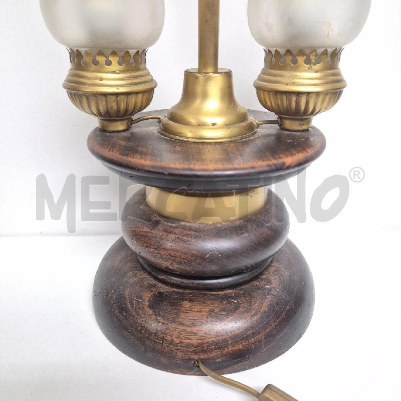 LAMPADA DOPPIO LUME BASE LEGNO STRUTTURA OTTONE | Mercatino dell'Usato Cervia 4