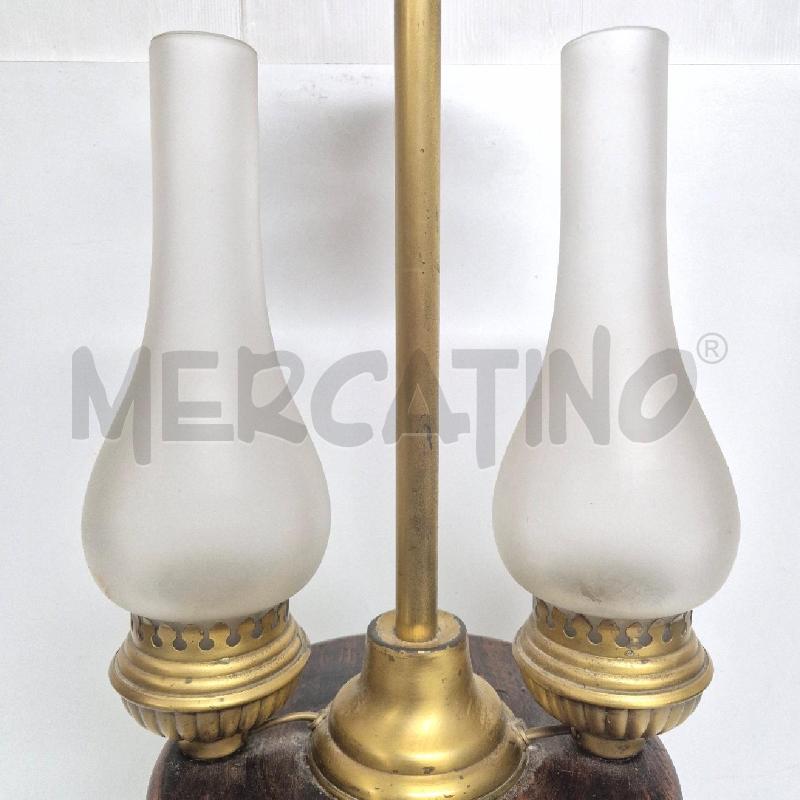 LAMPADA DOPPIO LUME BASE LEGNO STRUTTURA OTTONE | Mercatino dell'Usato Cervia 5