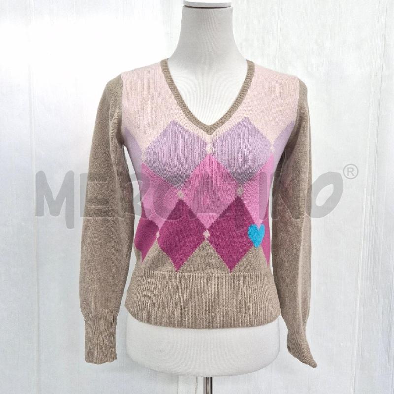 MAGLIA DONNA BEIGE LOSANGHE ROSA R COLLINA | Mercatino dell'Usato Cervia 1