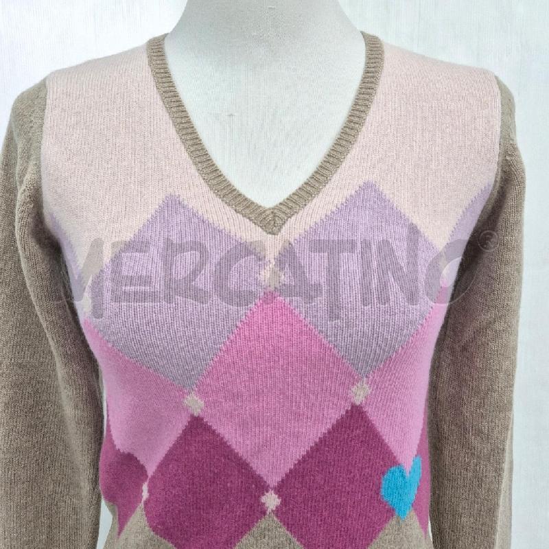 MAGLIA DONNA BEIGE LOSANGHE ROSA R COLLINA | Mercatino dell'Usato Cervia 2