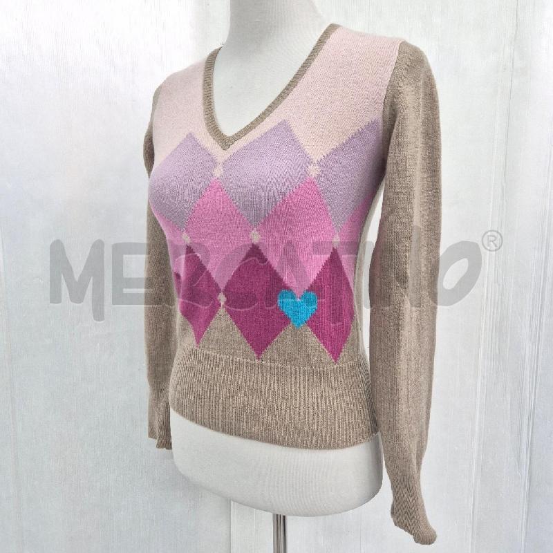MAGLIA DONNA BEIGE LOSANGHE ROSA R COLLINA | Mercatino dell'Usato Cervia 4