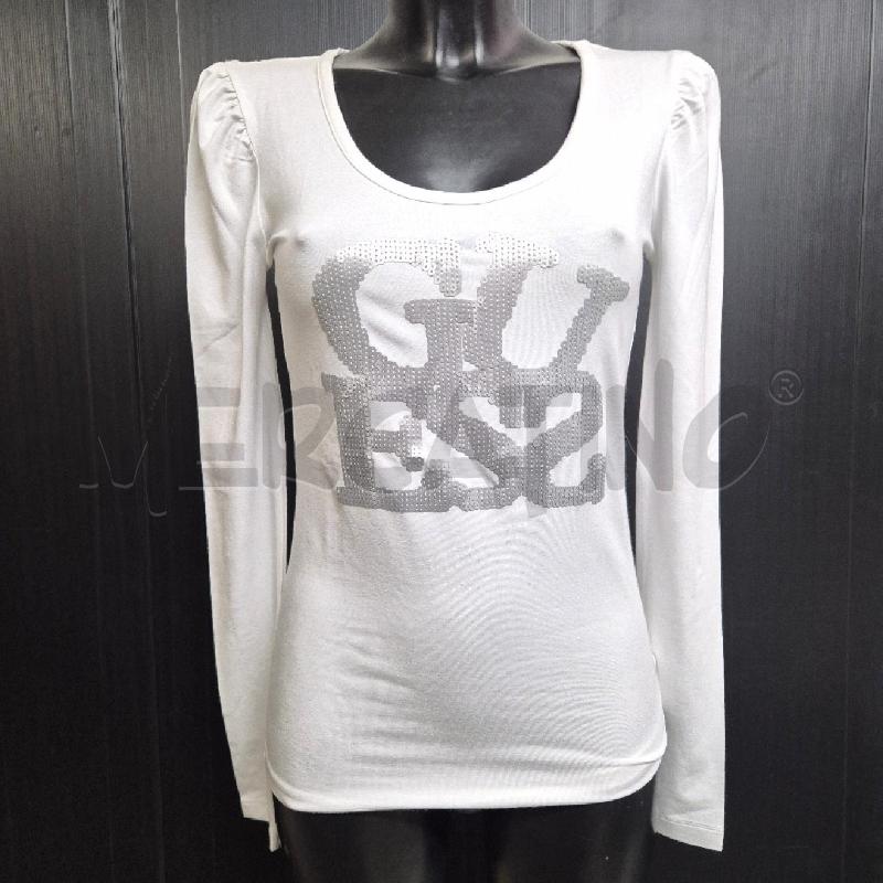 MAGLIA DONNA GUESS BIANCA SCRITTA PAILLETTES GRIGIE | Mercatino dell'Usato Cervia 1