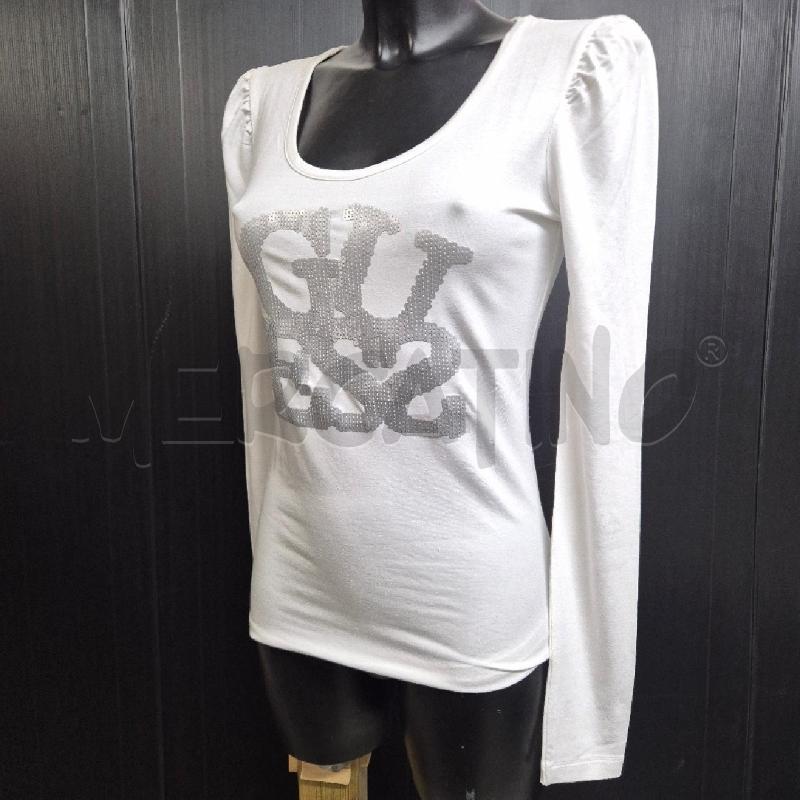 MAGLIA DONNA GUESS BIANCA SCRITTA PAILLETTES GRIGIE | Mercatino dell'Usato Cervia 3