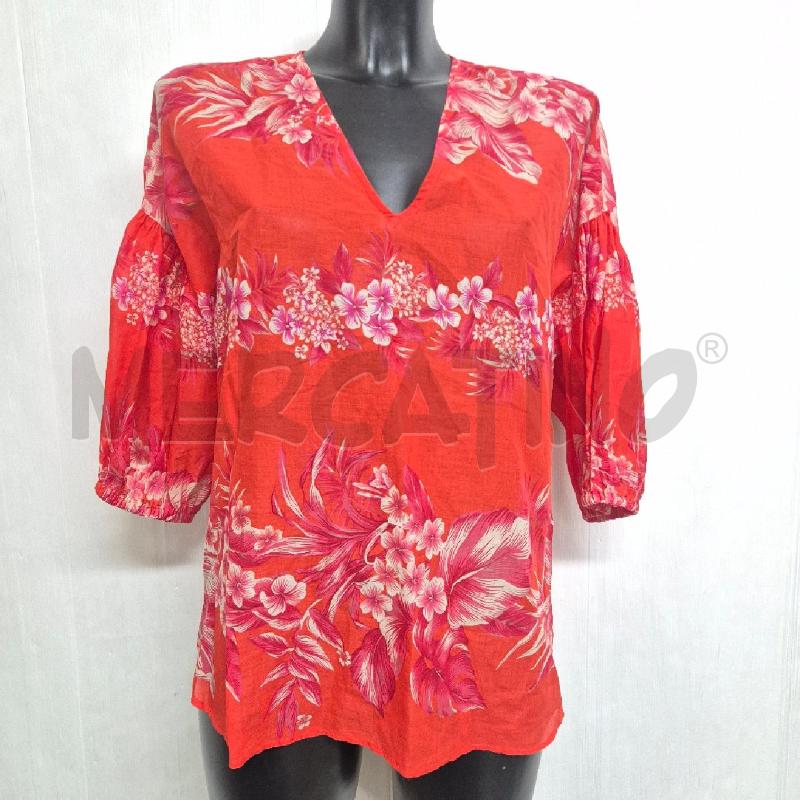 MAGLIA DONNA TWIN SET ARANCIONE FIORI BIANCHI FUCSIA | Mercatino dell'Usato Cervia 1