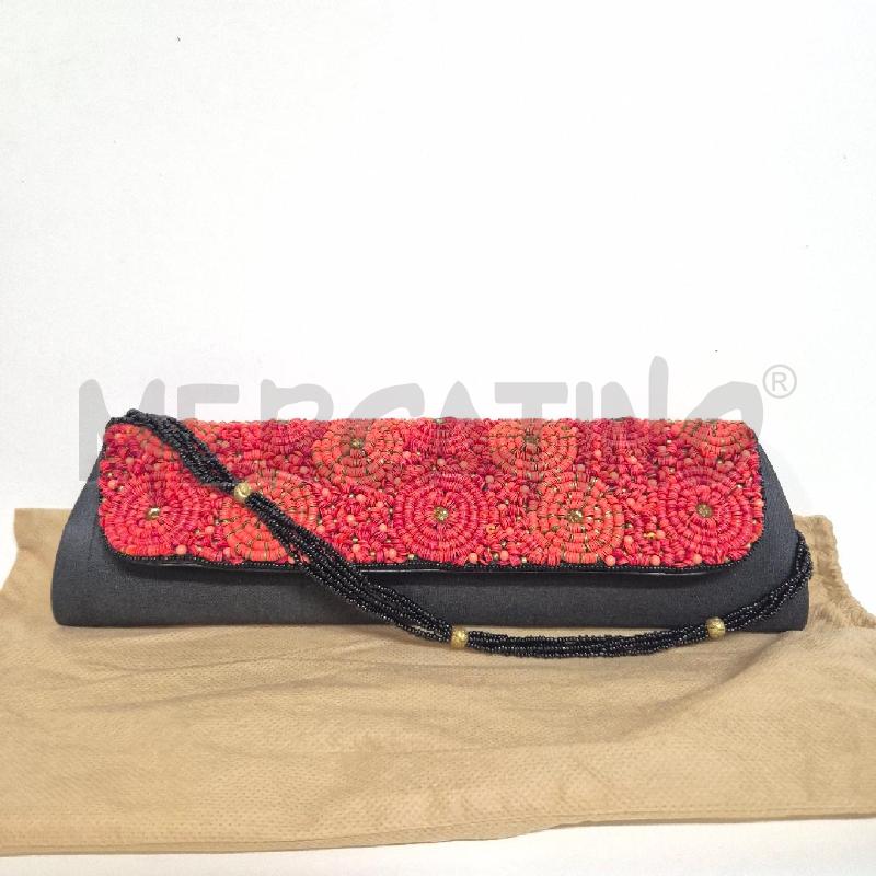 POCHETTE NERA CERCHI ARANCIO FUCSIA MANICO PERLINE NERE NALÌ | Mercatino dell'Usato Cervia 1