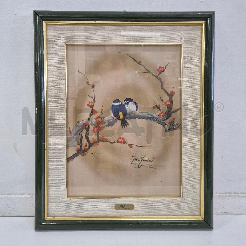 QUADRO DIPINTO SU STOFFA UCCELLI SU RAMO | Mercatino dell'Usato Cervia 1