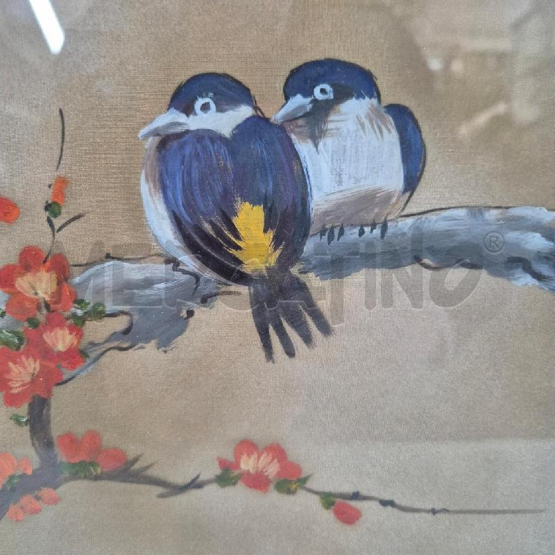 QUADRO DIPINTO SU STOFFA UCCELLI SU RAMO | Mercatino dell'Usato Cervia 2