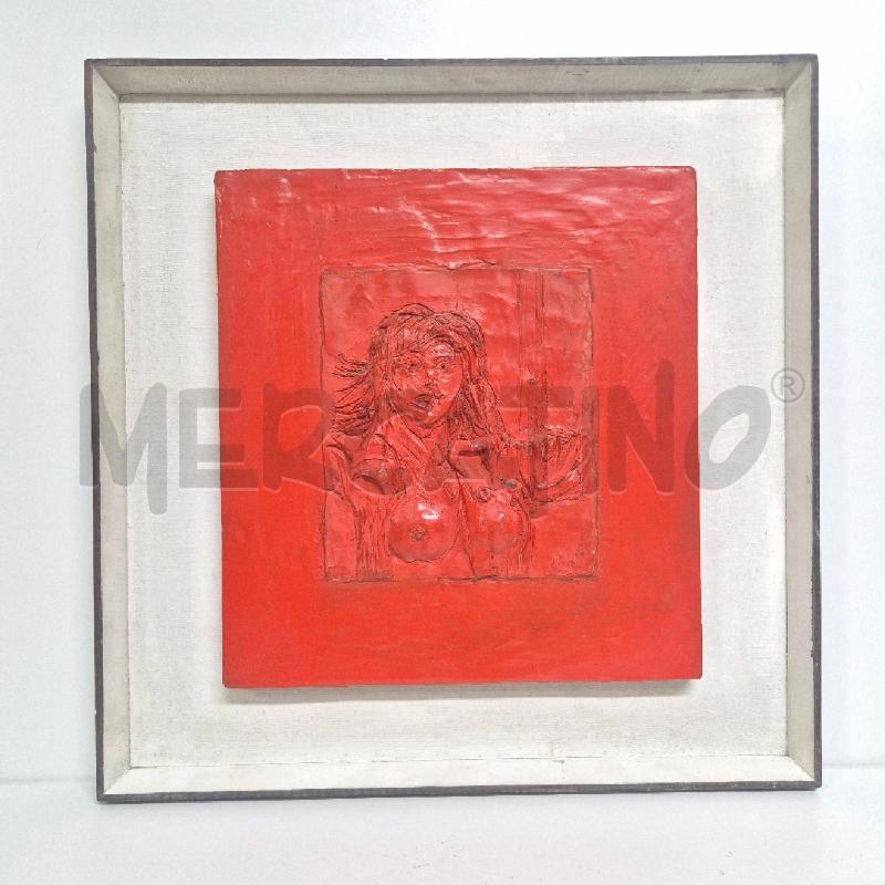 QUADRO FORMELLA DONNA SU CRETA SU FONDO LEGNO ARANCIONE | Mercatino dell'Usato Cervia 1