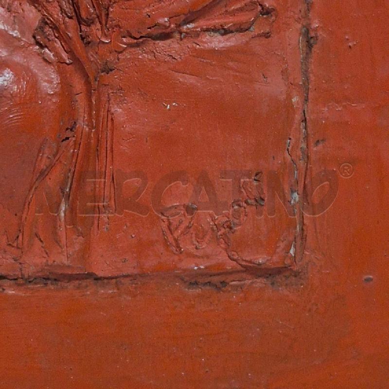 QUADRO FORMELLA DONNA SU CRETA SU FONDO LEGNO ARANCIONE | Mercatino dell'Usato Cervia 3