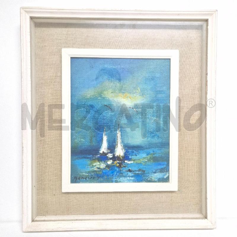 QUADRO OLIO BARCHE BIANCHE SFONDO TURCHESE MANASCI | Mercatino dell'Usato Cervia 1