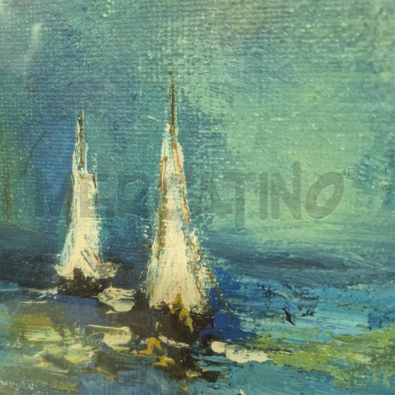QUADRO OLIO BARCHE BIANCHE SFONDO TURCHESE MANASCI | Mercatino dell'Usato Cervia 2
