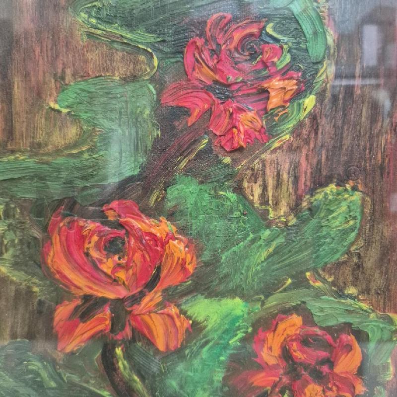 QUADRO OLIO SU FAESITE FIORI ROSSI | Mercatino dell'Usato Cervia 2