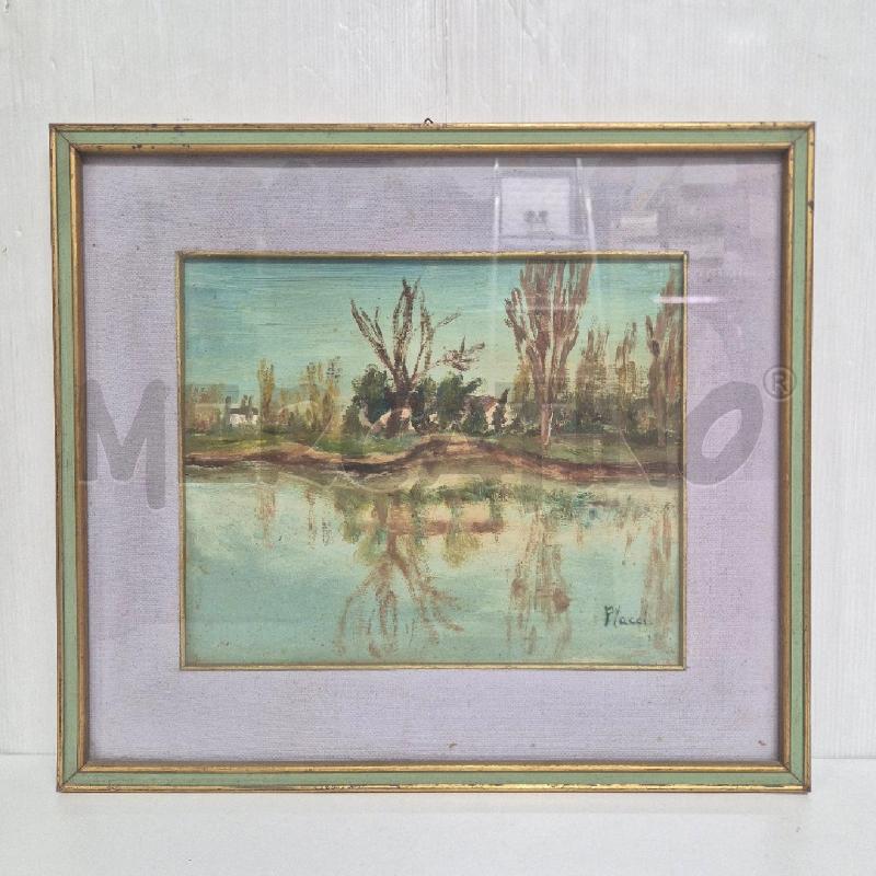 QUADRO OLIO SU FAESITE PLACCI PAESAGGIO LACUSTRE | Mercatino dell'Usato Cervia 1