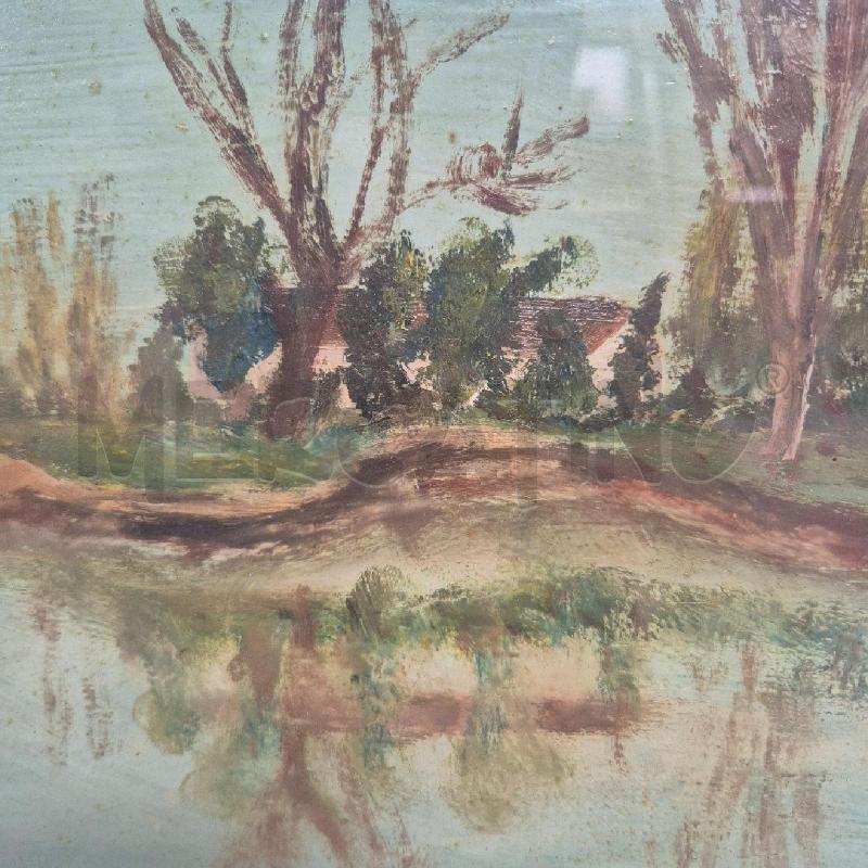 QUADRO OLIO SU FAESITE PLACCI PAESAGGIO LACUSTRE | Mercatino dell'Usato Cervia 2