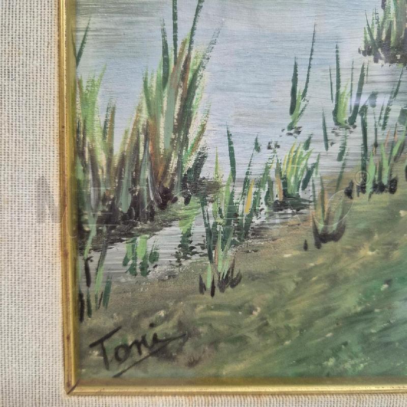 QUADRO OLIO SU FAESITE TONI PONTE SUL FIUME | Mercatino dell'Usato Cervia 3