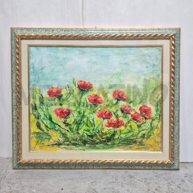 QUADRO OLIO SU TELA AIUOLA FIORITA | Mercatino dell'Usato Cervia 1