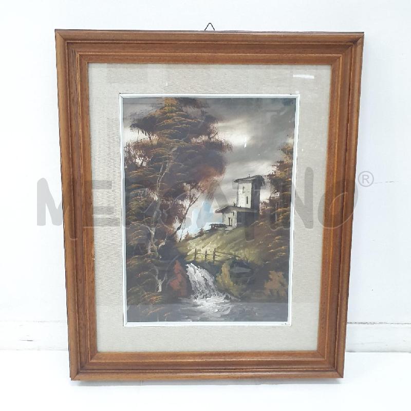 QUADRO OLIO SU TELA BARLINI CASCATA CASA IN LONTANANZA | Mercatino dell'Usato Cervia 1