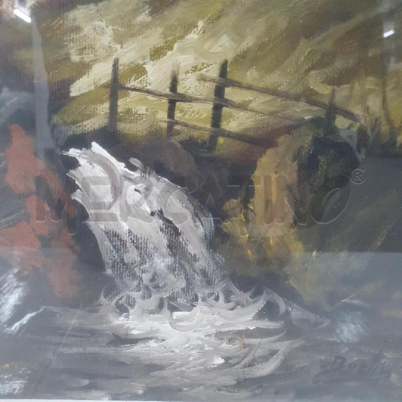 QUADRO OLIO SU TELA BARLINI CASCATA CASA IN LONTANANZA | Mercatino dell'Usato Cervia 2