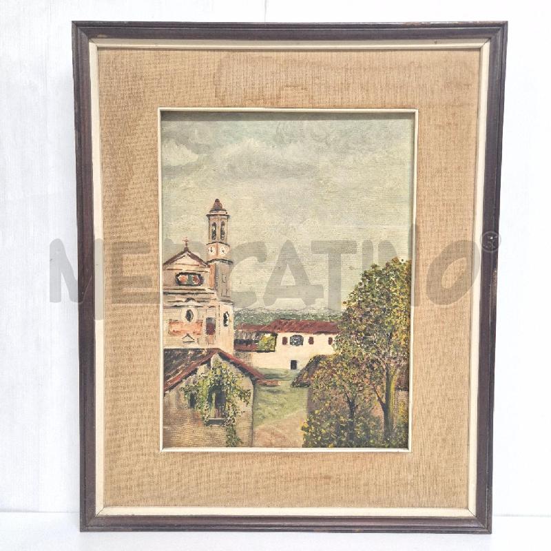 QUADRO OLIO SU TELA BORGHETTO CON CHIESA | Mercatino dell'Usato Cervia 1