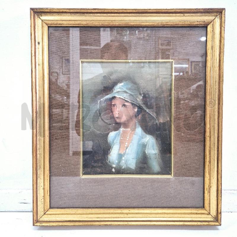 QUADRO OLIO SU TELA DONNA VESTITO CELESTE | Mercatino dell'Usato Cervia 1