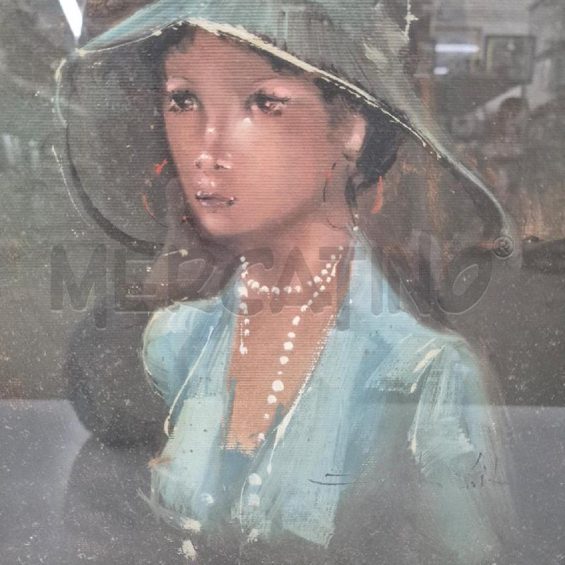 QUADRO OLIO SU TELA DONNA VESTITO CELESTE | Mercatino dell'Usato Cervia 2