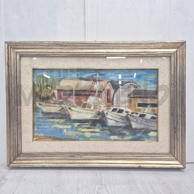 QUADRO OLIO SU TELA ELIO FABBRI BARCHE SU FIUME | Mercatino dell'Usato Cervia 1