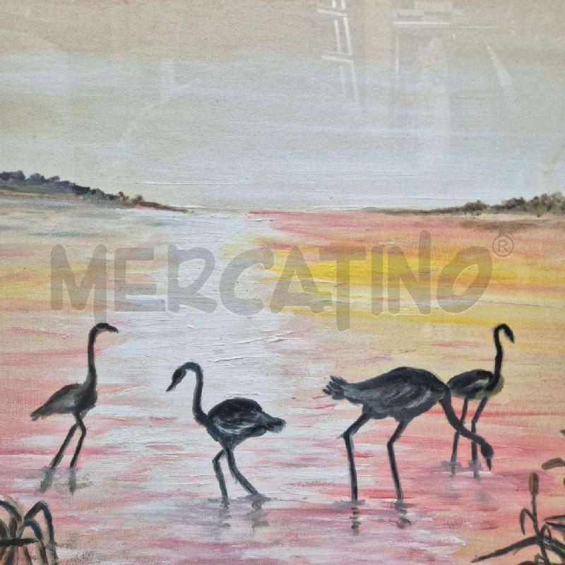 QUADRO OLIO SU TELA FENICOTTERI SU PALME | Mercatino dell'Usato Cervia 3