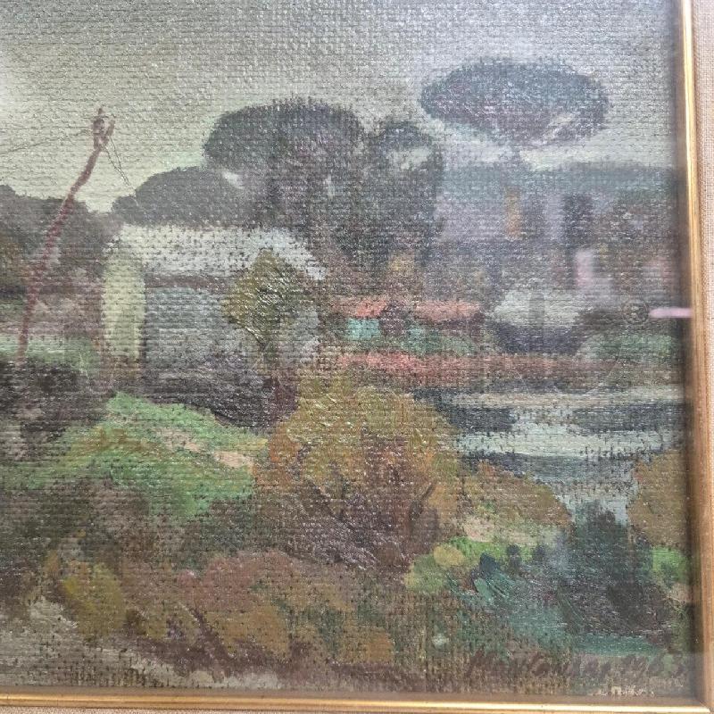 QUADRO OLIO SU TELA MONTANARI CASE SU FIUME | Mercatino dell'Usato Cervia 2