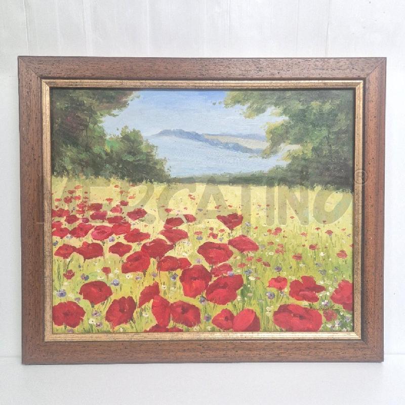 QUADRO OLIO SU TELA PAESAGGIO DI CAMPAGNA PAPAVERI | Mercatino dell'Usato Cervia 1
