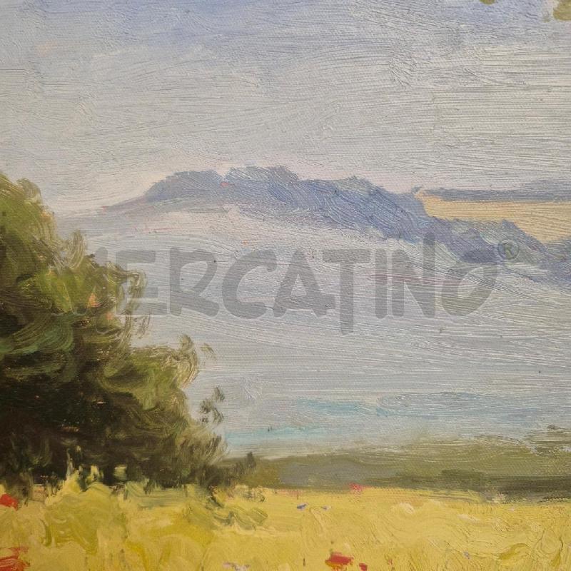 QUADRO OLIO SU TELA PAESAGGIO DI CAMPAGNA PAPAVERI | Mercatino dell'Usato Cervia 3