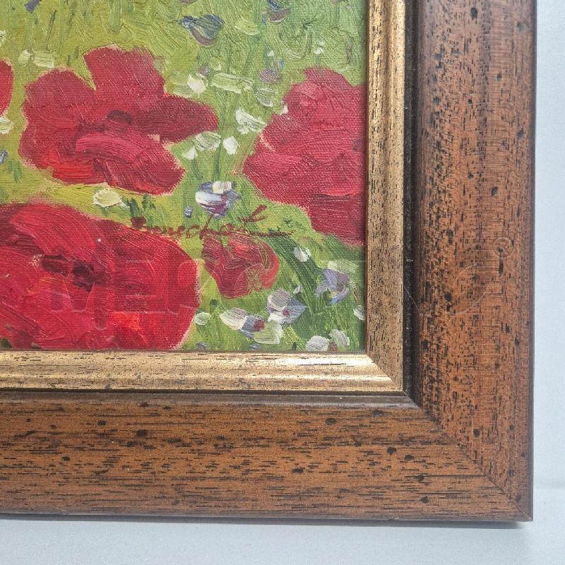 QUADRO OLIO SU TELA PAESAGGIO DI CAMPAGNA PAPAVERI | Mercatino dell'Usato Cervia 4