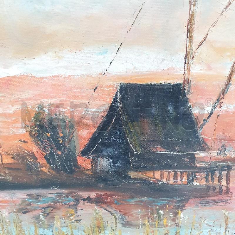 QUADRO OLIO SU TELA PONTI TRAMONTO SU MARE | Mercatino dell'Usato Cervia 2