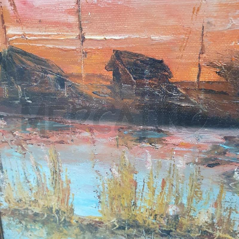 QUADRO OLIO SU TELA PONTI TRAMONTO SU MARE | Mercatino dell'Usato Cervia 3