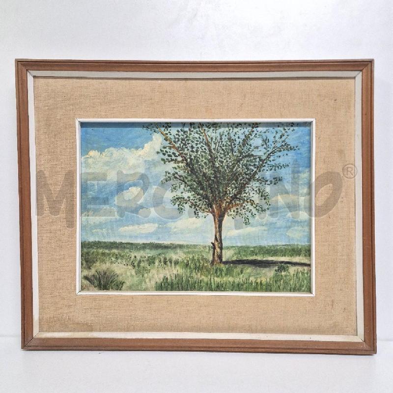QUADRO OLIO SU TELA PRATERIA CON ALBERO | Mercatino dell'Usato Cervia 1