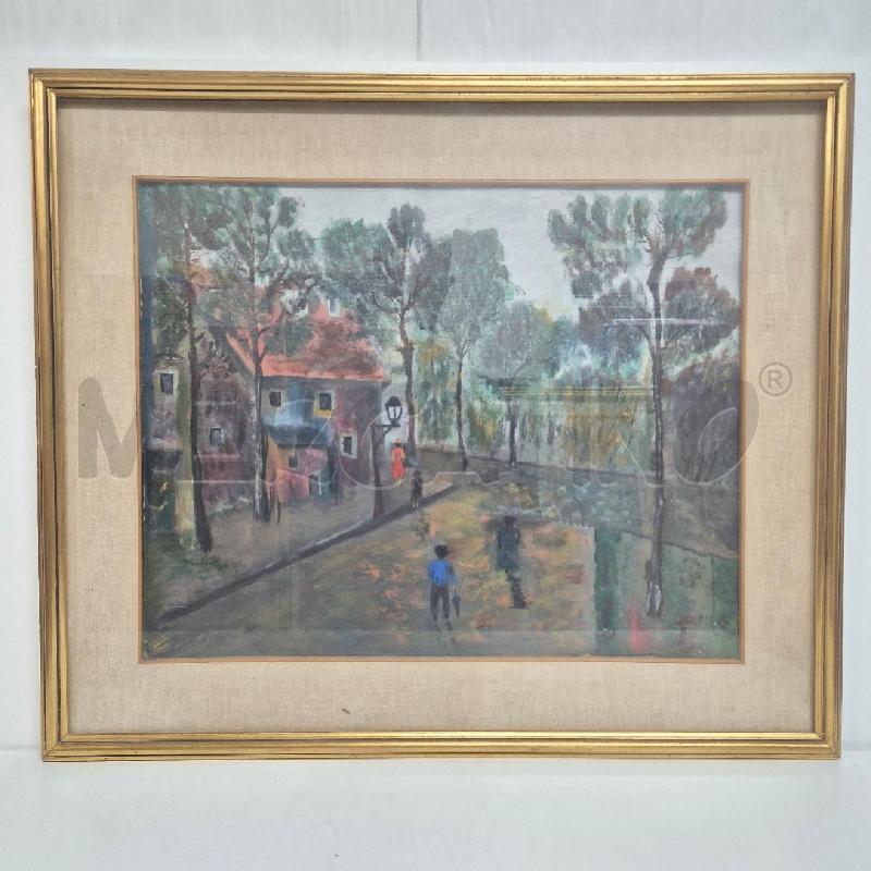 QUADRO OLIO SU TELA STRADA ALBERATA DI CITTÀ | Mercatino dell'Usato Cervia 1