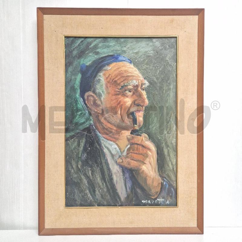 QUADRO OLIO SU TELA WALTER MASOTTI UOMO CON PIPA | Mercatino dell'Usato Cervia 1
