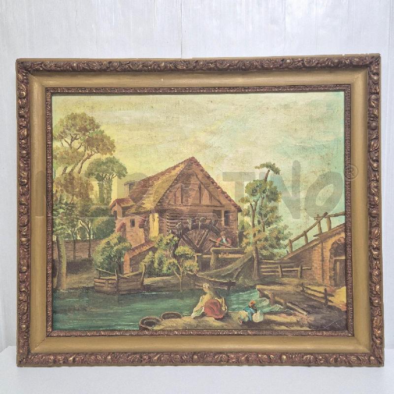 QUADRO OLIO SU VECCHIA TELA IL MULINO DECHER RIPRODUZIONE  | Mercatino dell'Usato Cervia 1