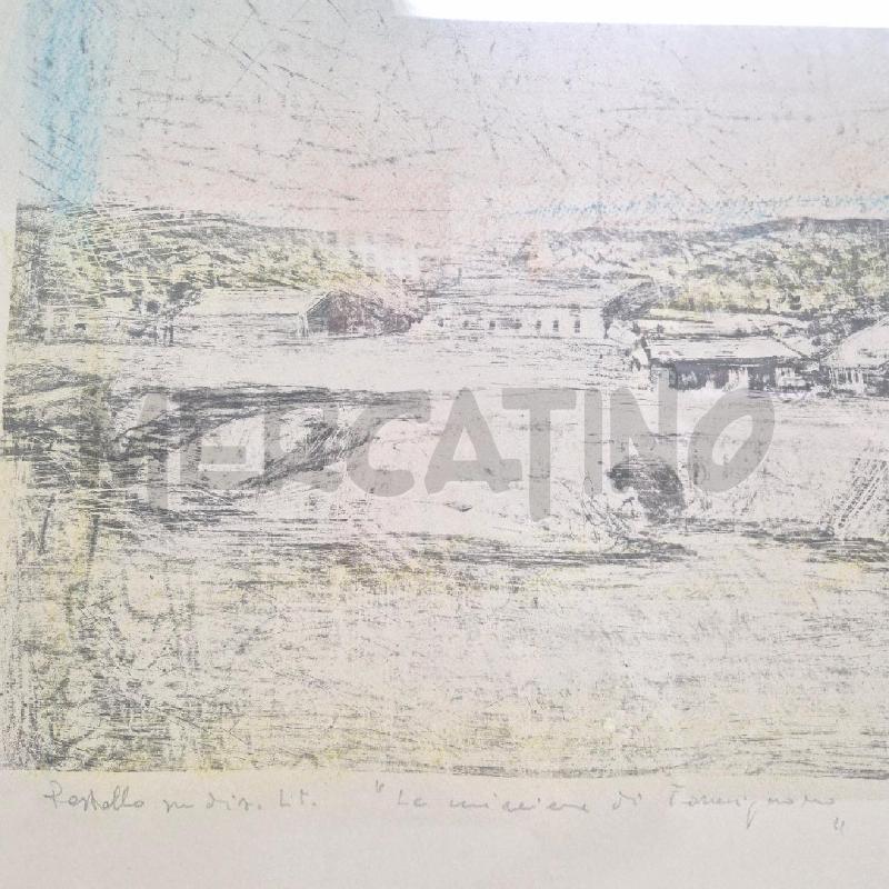 QUADRO OSVALDO PIRACCINI LE MINIERE DI FORMIGNANO. PASTELLO SU LITOGRAFIA | Mercatino dell'Usato Cervia 2