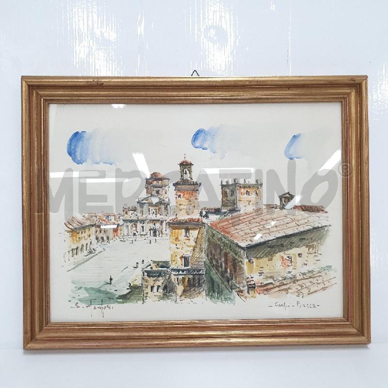 QUADRO SERGIO MANFREDI ACQUERELLO CARPI PIAZZA | Mercatino dell'Usato Cervia 1