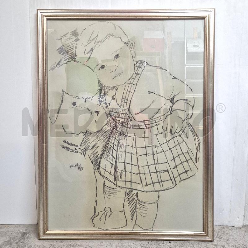 QUADRO WALTER MASOTTI MATITA BAMBINA CON CANE | Mercatino dell'Usato Cervia 1