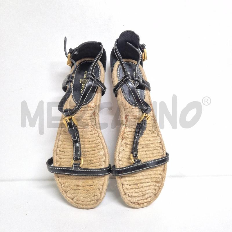 SANDALI DONNA CAR SHOE CORDA E PELLE NERA | Mercatino dell'Usato Cervia 2