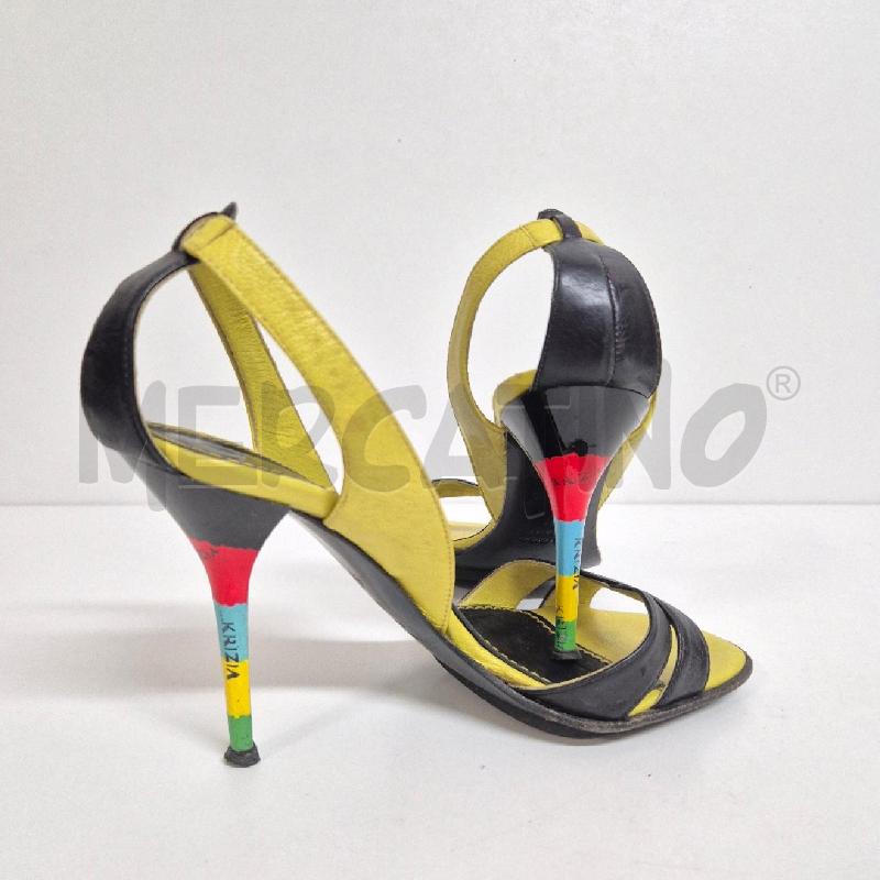 SANDALI DONNA KRIZIA NERI GIALLI TACCO MULTICOLOR | Mercatino dell'Usato Cervia 4