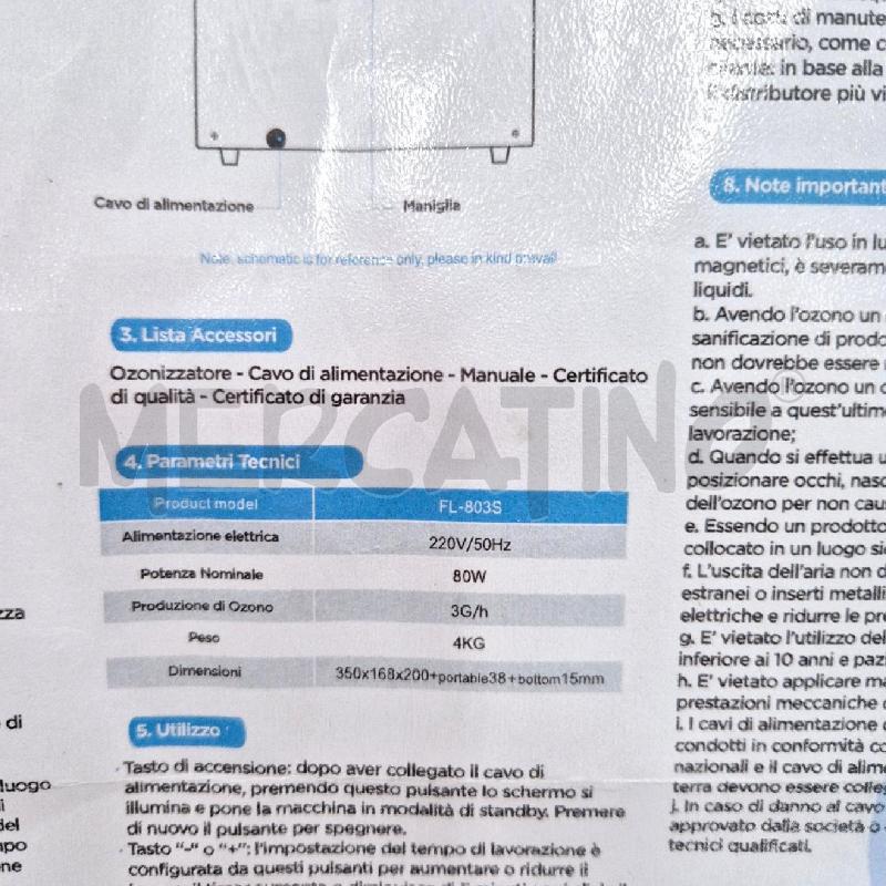 SANIFICATORE OZONO ARIASANA FL-803S | Mercatino dell'Usato Cervia 5