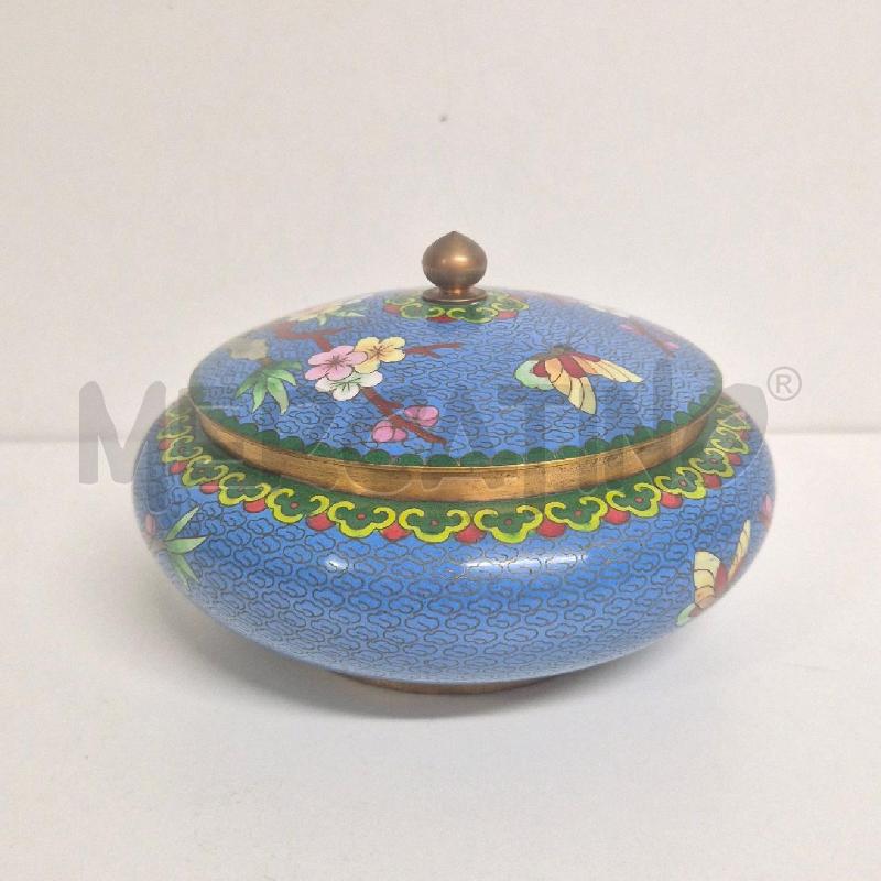SCATOLA CIOTOLA SMALTO CLOISONNE CON COPERCHIO AZZURRO FIORI | Mercatino dell'Usato Cervia 1