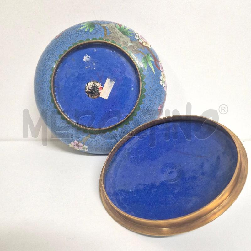 SCATOLA CIOTOLA SMALTO CLOISONNE CON COPERCHIO AZZURRO FIORI | Mercatino dell'Usato Cervia 5