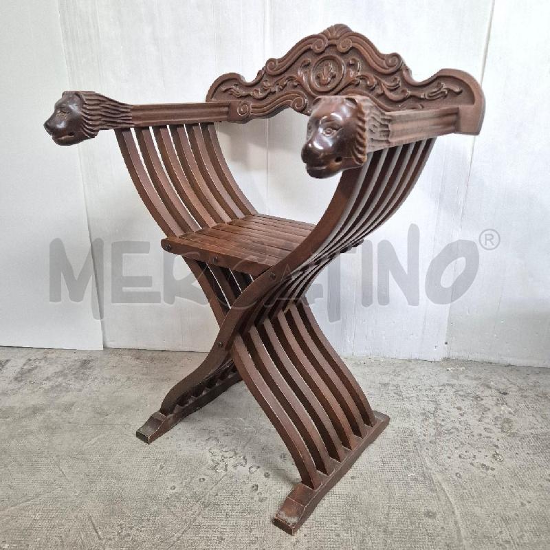 SEDIA SAVONAROLA LEGNO TESTA DI LEONE | Mercatino dell'Usato Cervia 3