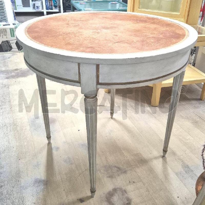 TAVOLINO TONDO BIANCO PIANO E DECORI MARRONI | Mercatino dell'Usato Cervia 1